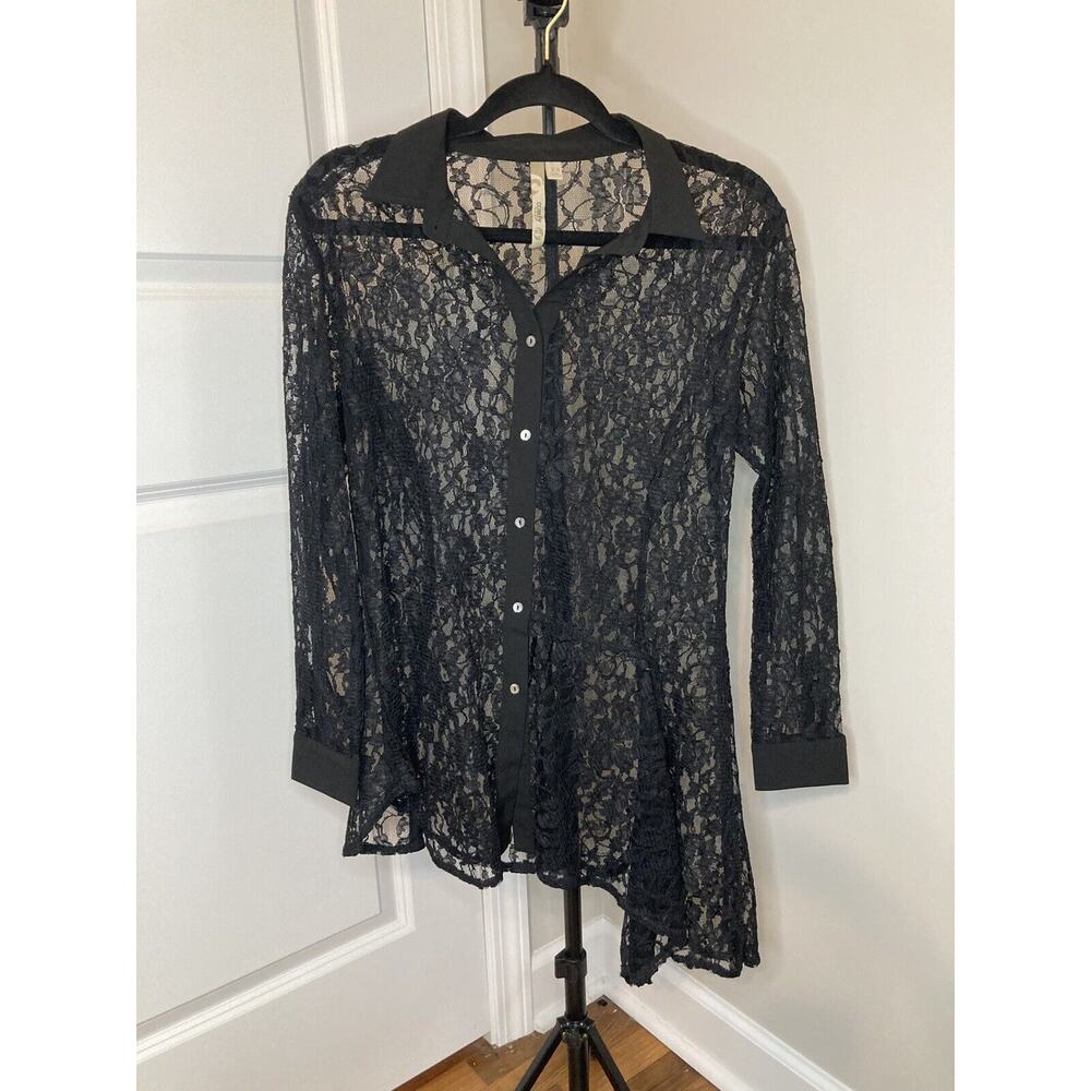 COMFY USA Women's Black Lace Asymmetrical Tunic Shirt Size XS